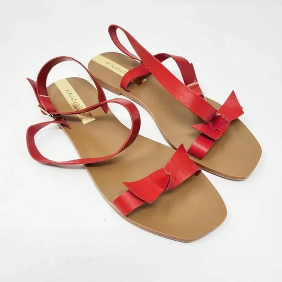 New Kaanas Red Leather Leblon Ankle Wrap Bow Sandals 6 - Picture 8 of 8